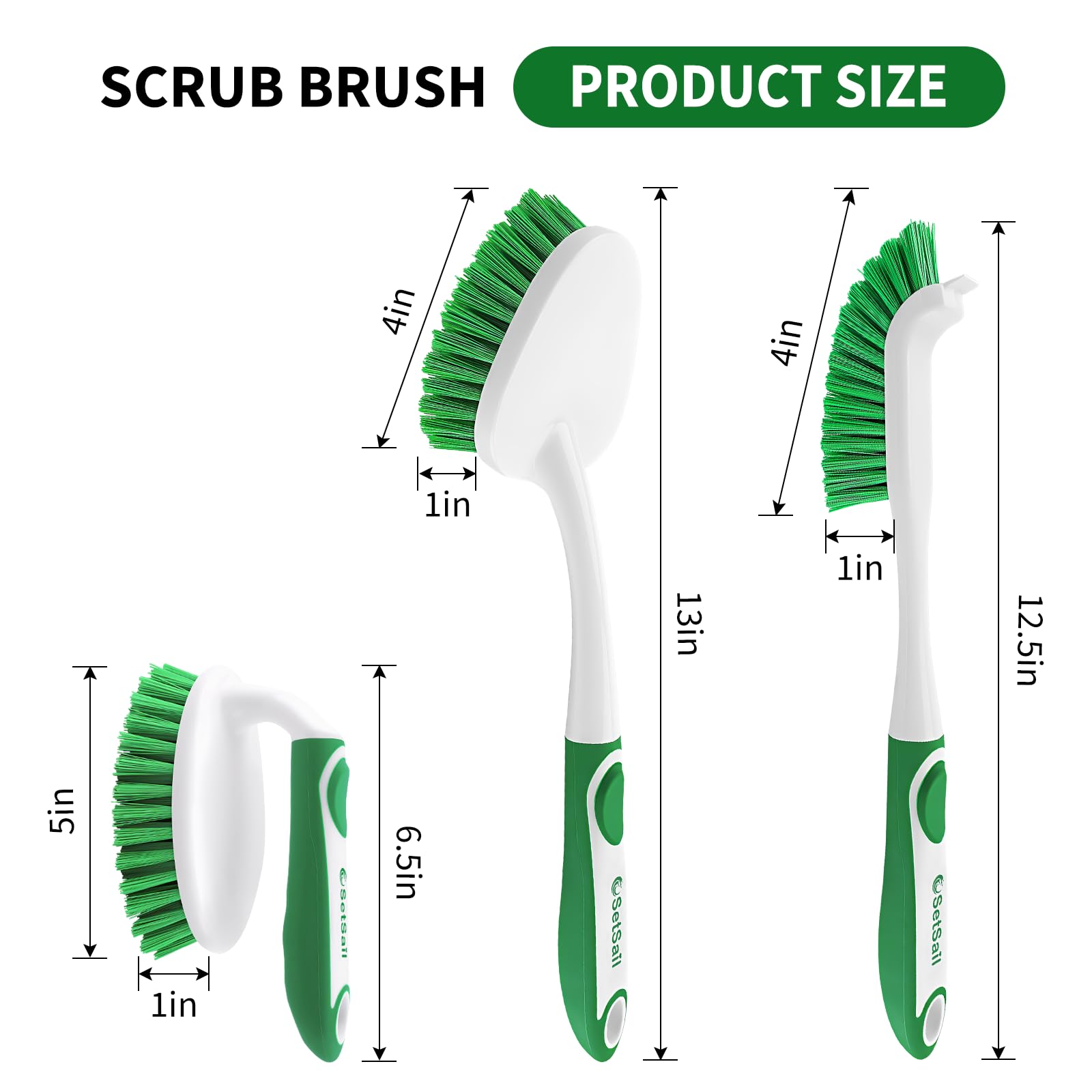 Scrub Brush Set of 4 Pack, Heavy Duty Shower Cleaning Brush Set, Green