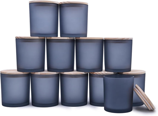 14 OZ Thick Candle Jars for Making Candles 12 Pcs, 3 Wick Empty Jars with Wood Lids for Candle