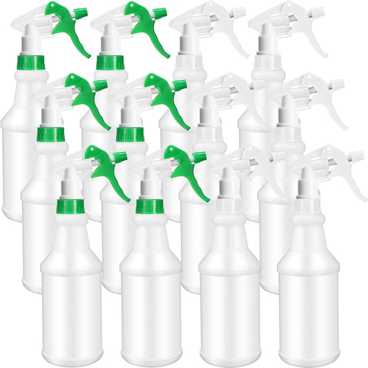 Eccliy 12 Pcs 16 Oz Plastic Spray Bottle, Adjustable Empty Reusable Sprayer for Cleaning, Planting, Water, Bathroom and Kitchen, BBQ, Commercial and Residential(Green, White,Original)