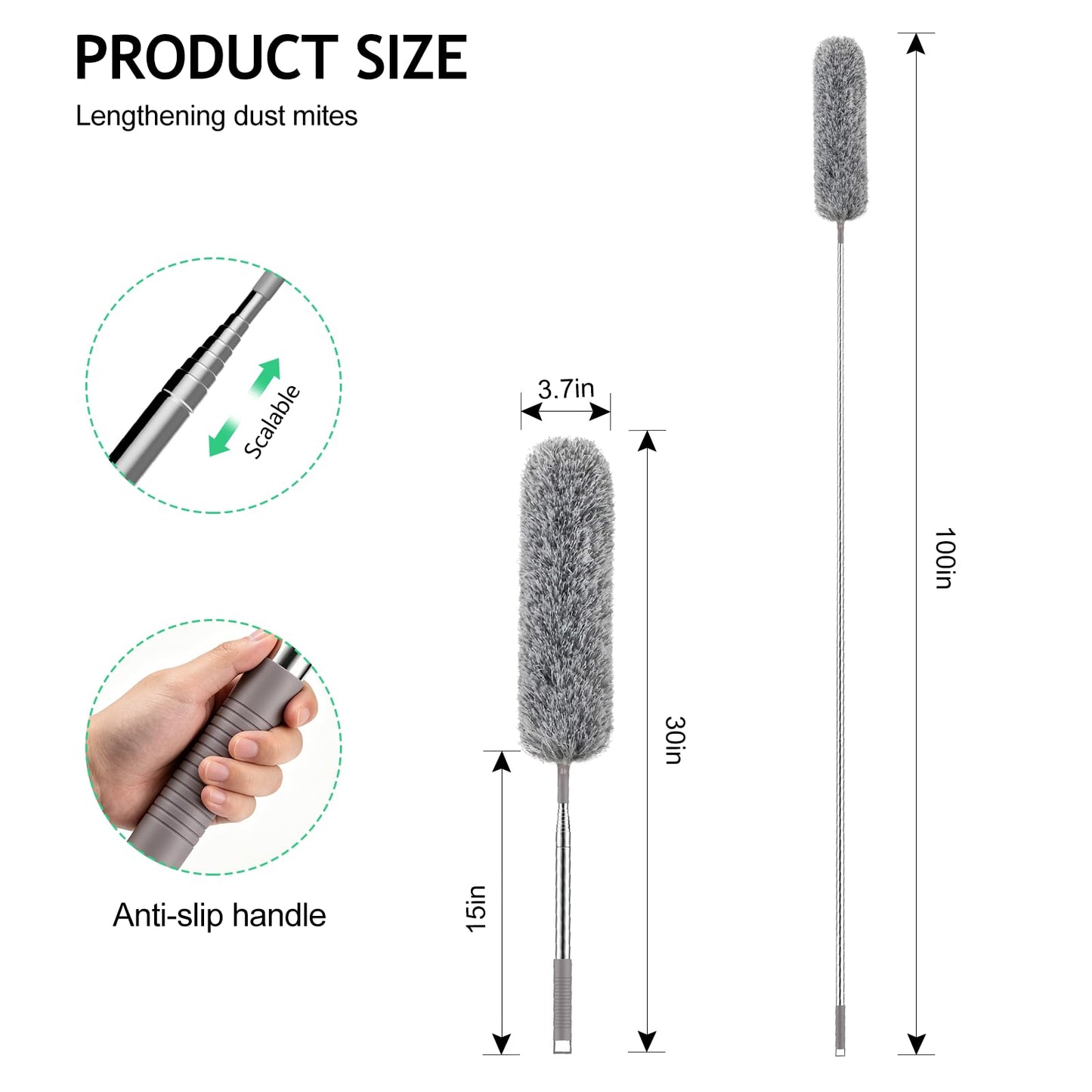 SetSail Extra-Long Dusters with Extension Pole 100-inch for Cleaning, Gray