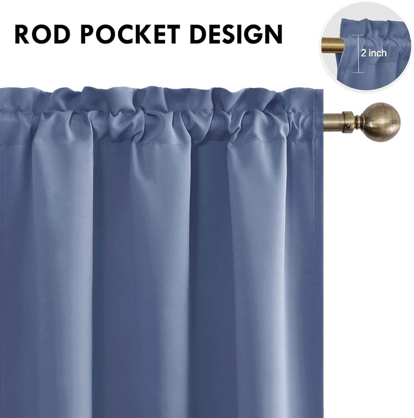 DWCN Blackout Curtains – Thermal Insulated, Energy Saving & Noise Reducing Bedroom and Living Room Curtains, Dusty Blue, W 42x L 54 Inch, Set of 2 Rod Pocket Curtain Panels