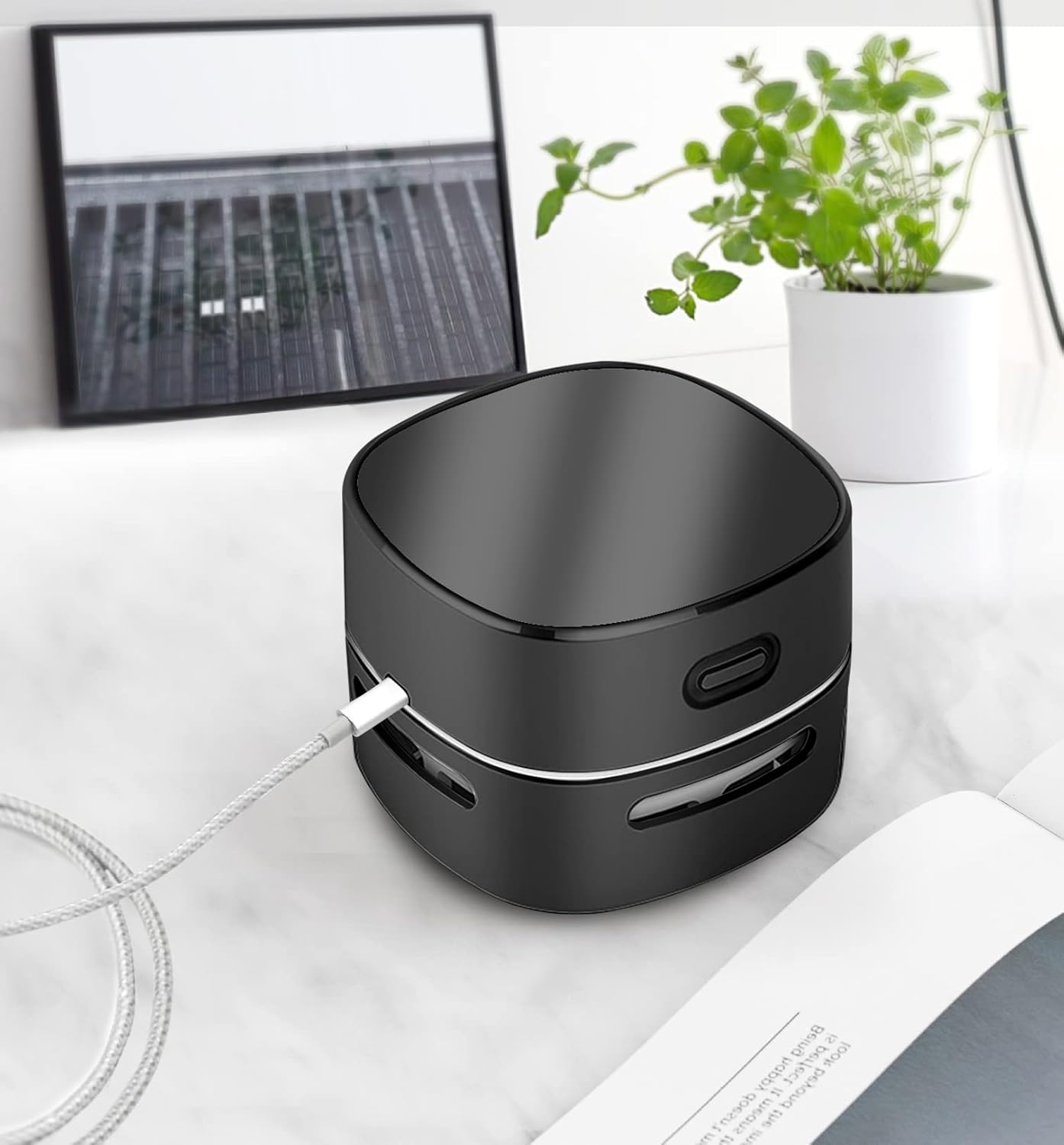 ODISTAR Desktop Vacuum Cleaner, Mini Table dust Sweeper Energy Saving,High Endurance up to 400 mins,360º Rotatable Design for Keyboard/Home/School/Office (Black Charging)