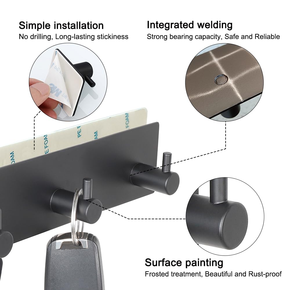 VIRFIN Key Holder for Wall with 2 Self-Adhesive Tapes, No Damage Key Holder Rack for Wall with 3