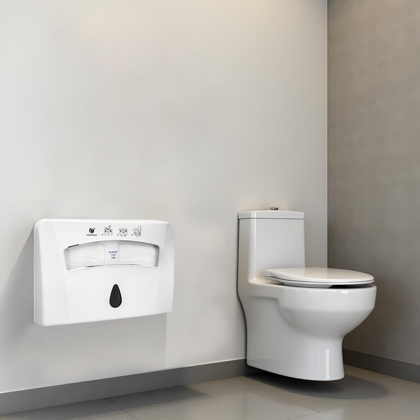 Toilet Seat Cover Dispenser (2-Pcs) Wall Mounted Compatible with Half-fold Disposable Toilet Seat Paper Liners, for Restroom/Bathroom, CHUANGDIAN, White x 2 Pcs