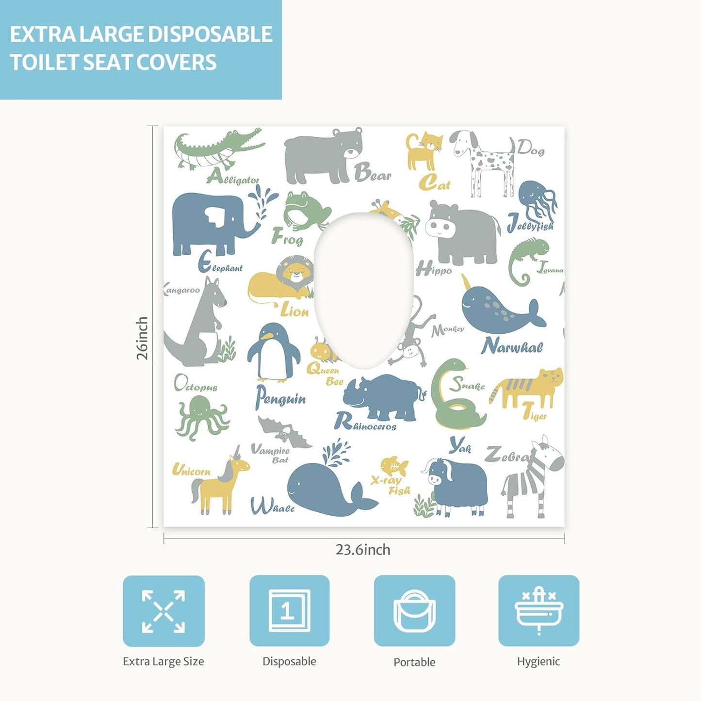 Blissful Diary 30 Pcs Toilet Seat Covers Disposable for Toddlers & Adults, Extra Large Waterproof, Portable Package for Travel, Kids Potty Training