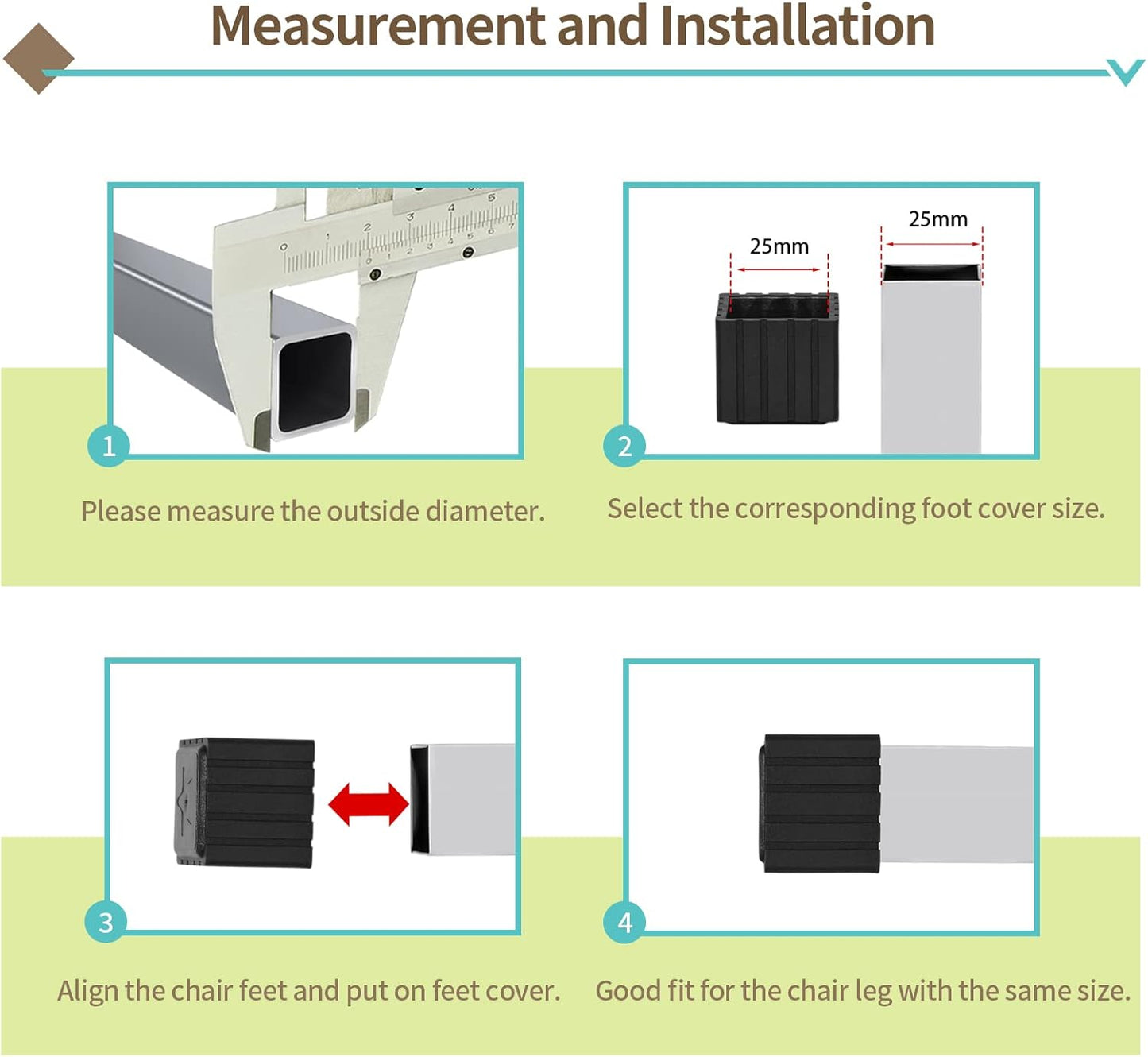 Flyshop Anti-Skid Non-Marking Synthetic Rubber Patio Chair Table Leg Caps Square Furniture Covers 20pcs, Black, 40 mm x 40 mm, 1-9/16" x 1-9/16"