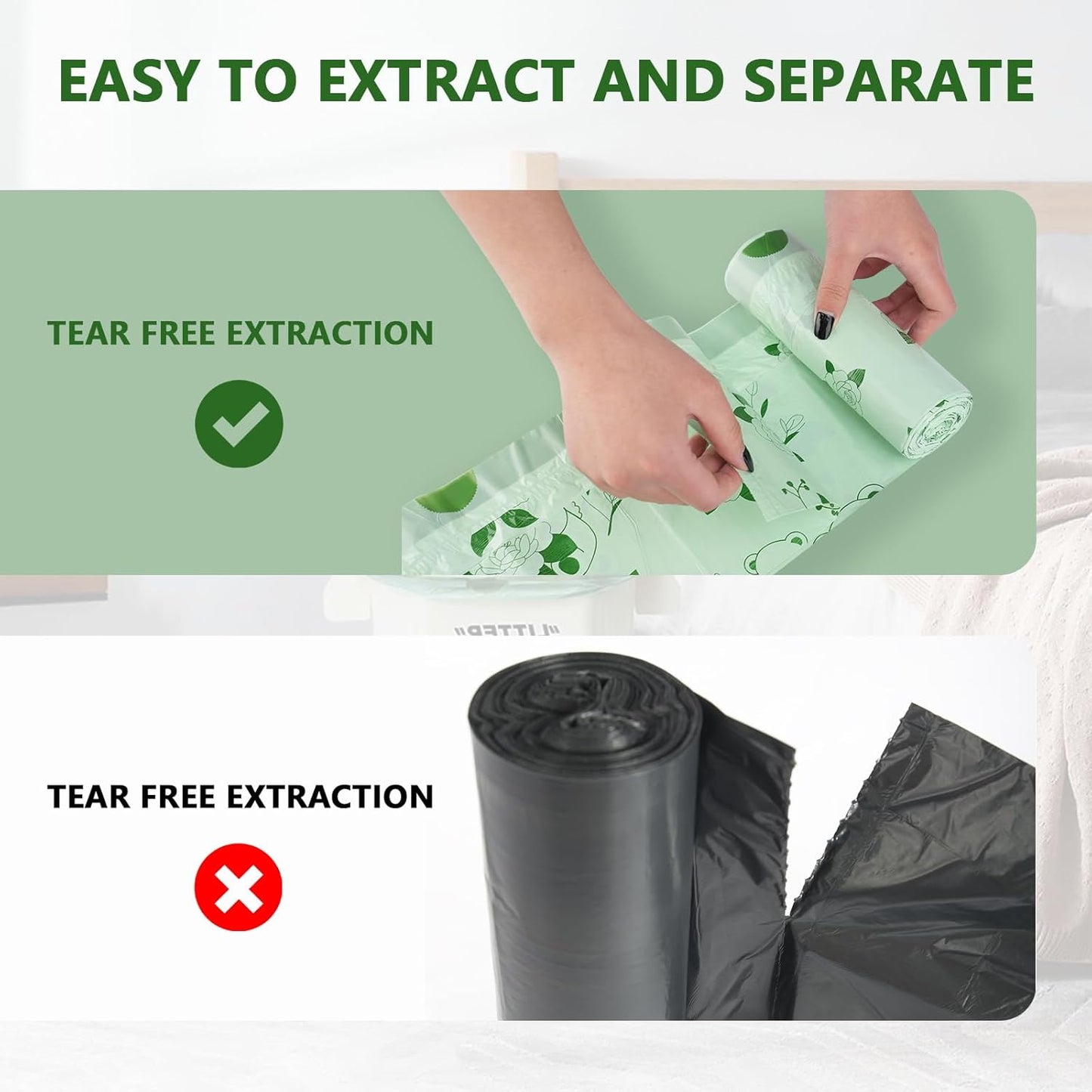 VOK 8 Gallon Trash Bags Drawstring, Medium Trash Bags for Office, Kitchen, Bedroom Trash Cans, Colored Portable Sturdy Garbage Bags 8 Gallon with Camellia Flower Scent, 60 Counts