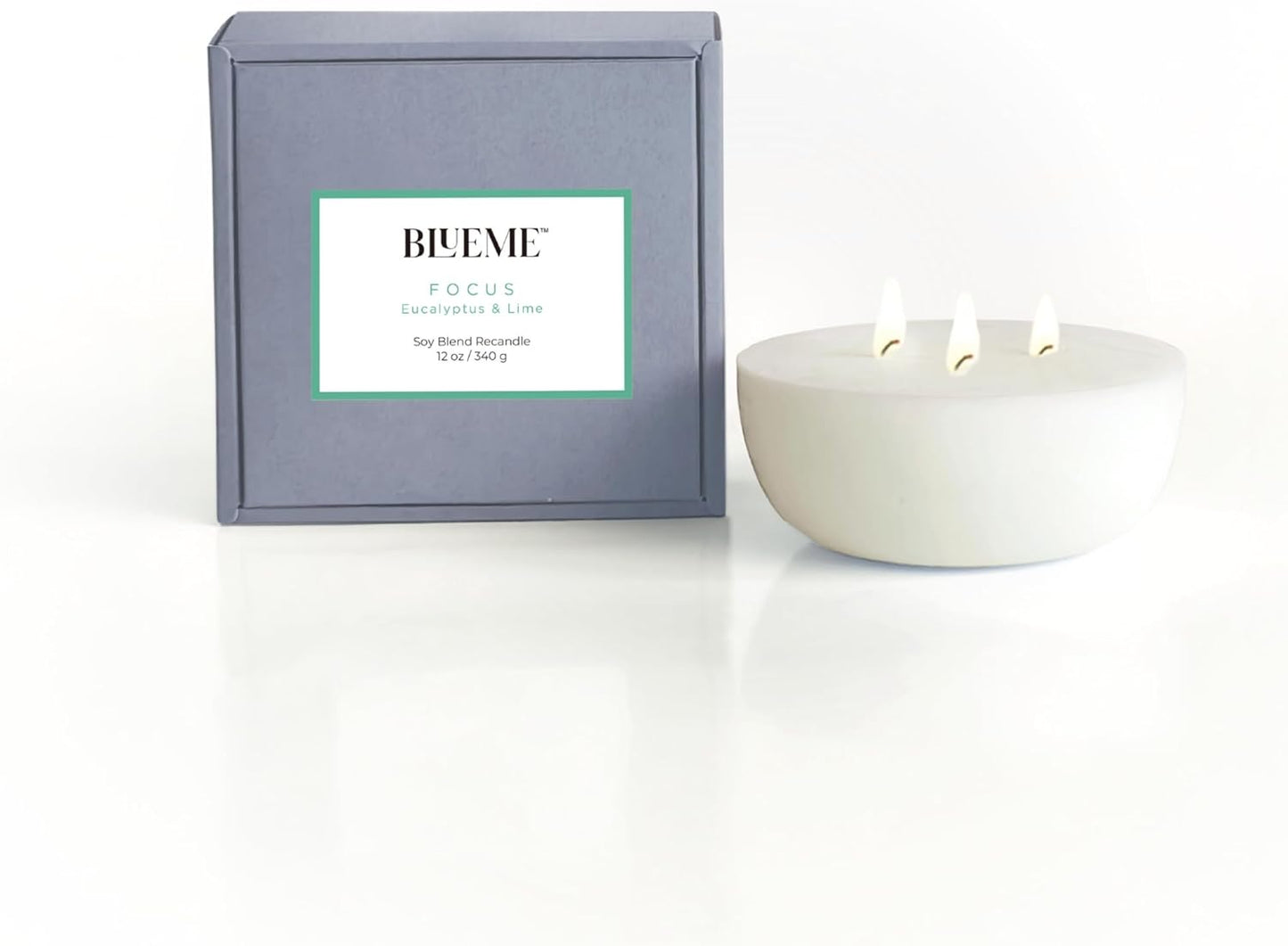 New BLUEME Wellness Candle Wax Refill, Contains Essential Oil, Sustainable, Hand Finished, Hand Poured, Premium, Luxury Ceramic, Natural Cotton Wick (12oz, Eucalyptus & Lime)