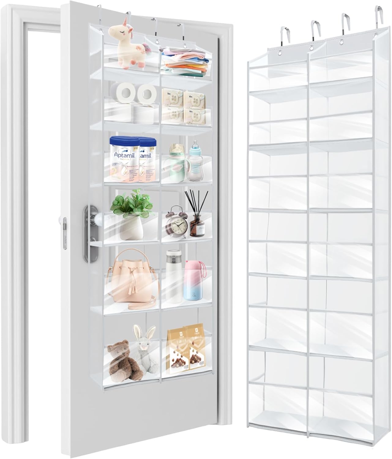 HOMELUX THEORY Heavy Duty Over the Door Organizer - Extra Wide Clear Closet Organizers And Storage, Hanging Storage Door for Bedroom & Baby Nursery, 1PC Transparent