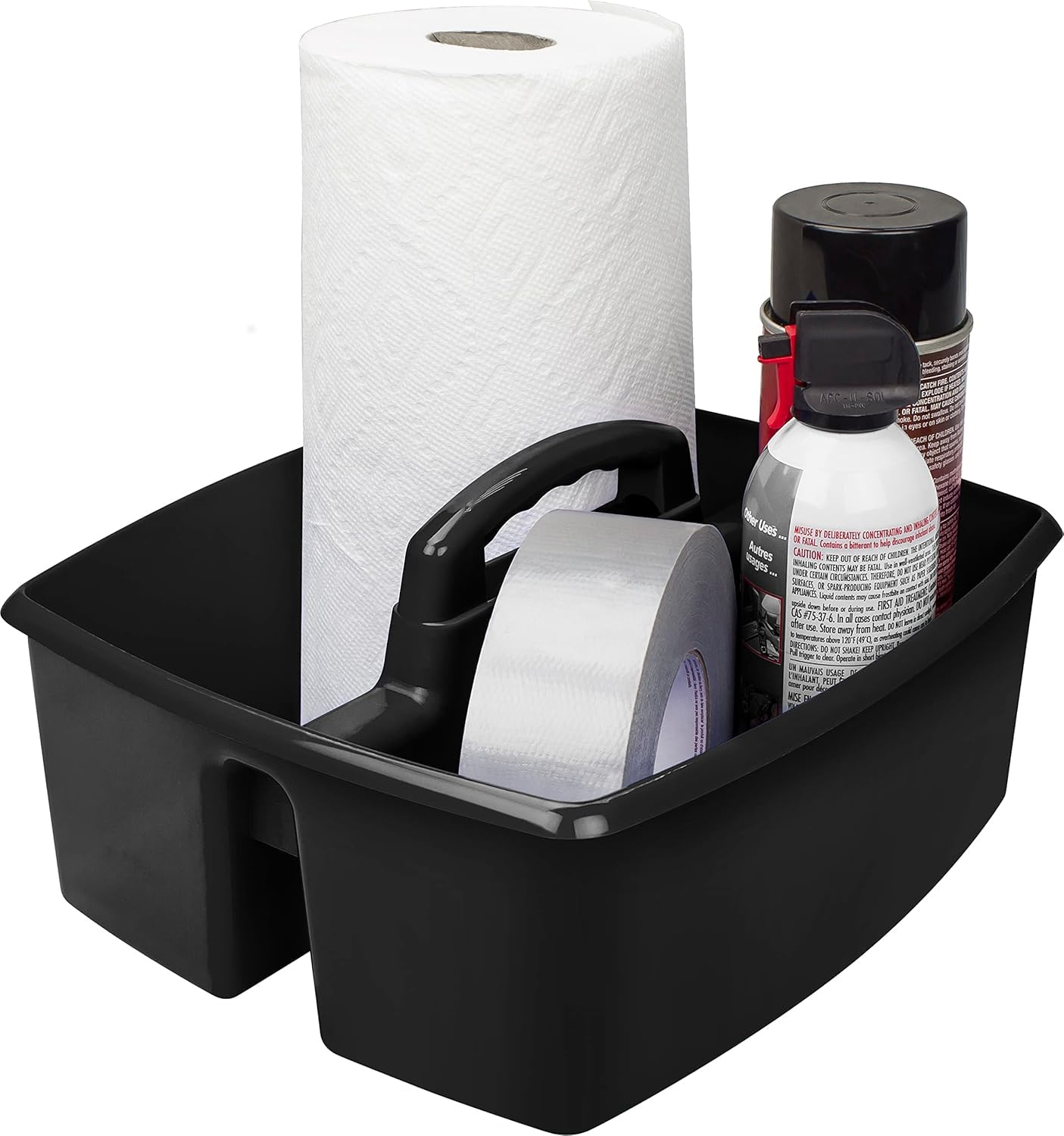 Storex 2-Compartment Large Cleaning Caddy – Multipurpose Supply Organizer with Handle - Black