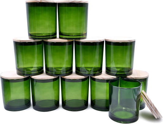 14 OZ Thick Candle Jars for Making Candles 12 Pcs, 3 Wick Empty Jars with Wood Lids for Candle