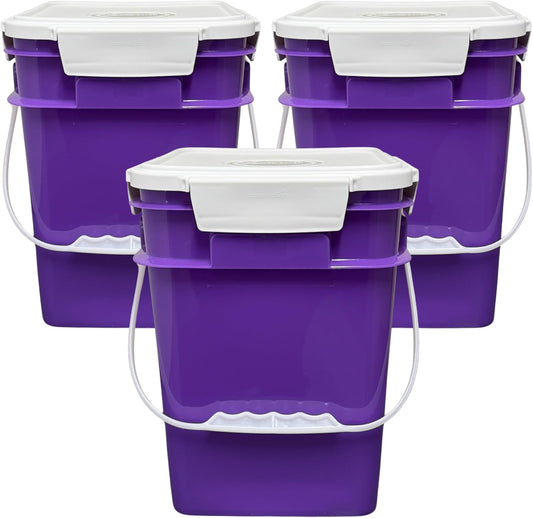 House Naturals 4 Gallon Square Food Grade Bucket Pail with Plastic Handles and Lid (Pack of 3) Made