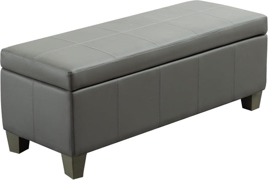 51 Inch Faux Leather Ottoman with Storage, End of Bed Bench with Large Storage, Rectangular Extra