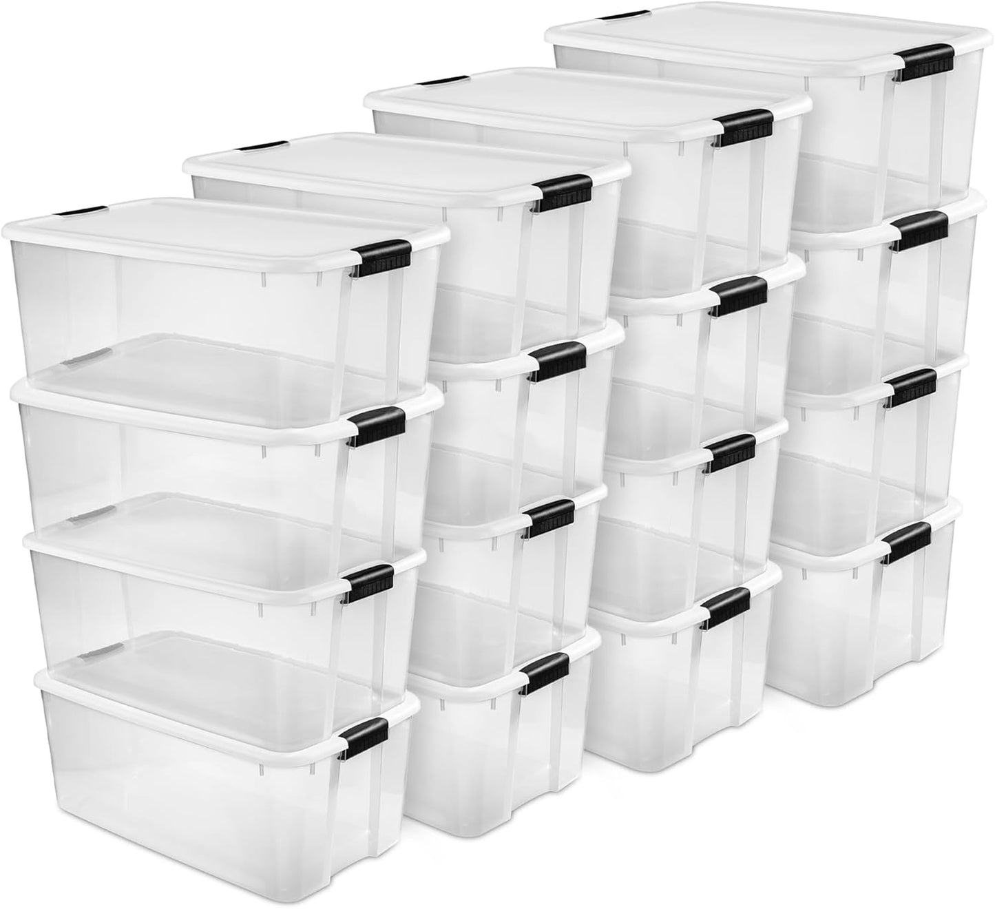 Sterilite 16-Pack Ultra Latching Box, Storage Bins with Lids, Clear Plastic, 116 Quart - Heavy-Duty Organizing Containers for Closet, Bathroom, and Office