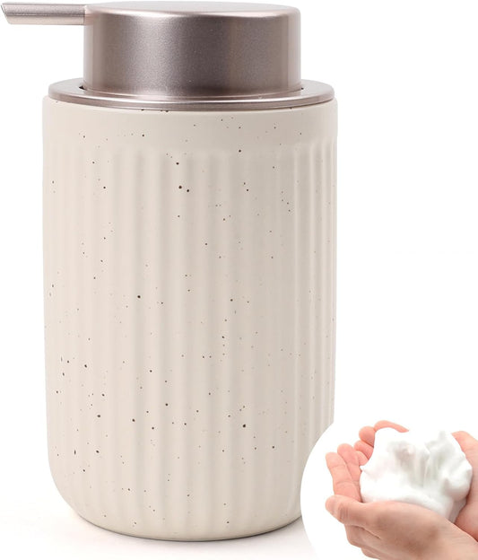 BosilunLife Foam Hand Soap Dispenser - Ceramic Foaming Soap Dispenser for Bathroom 12oz Refillable Liquid Lotion Soap Dispenser with Rust-Proof Foaming Pump for Countertop