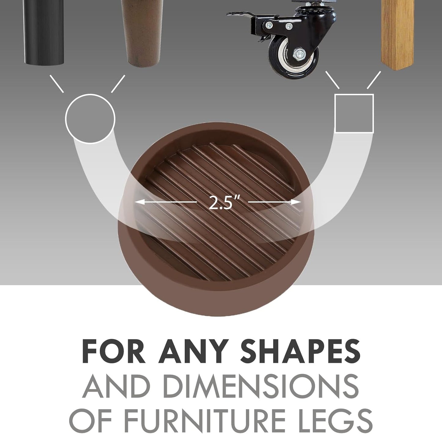 Non Slip Furniture Pads, 2.5” Round Rubber Caster Cups, Anti-Slip Gripper, Anti Slide Furniture Feet Floor Protectors for Bed Couch Stoppers - Brown, 4 Pack