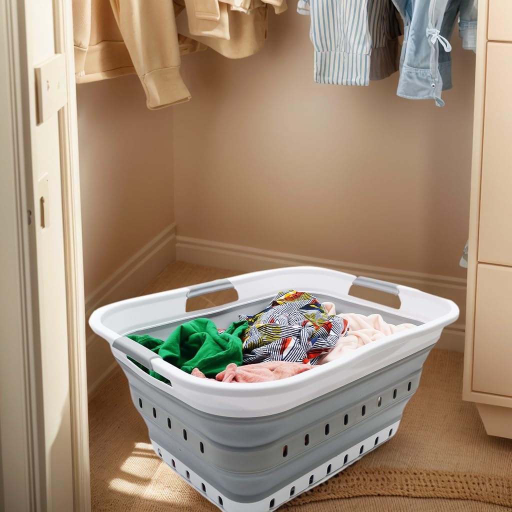SAMMART 42L (11 gallon) Collapsible Plastic Laundry Basket - Foldable Pop Up Storage