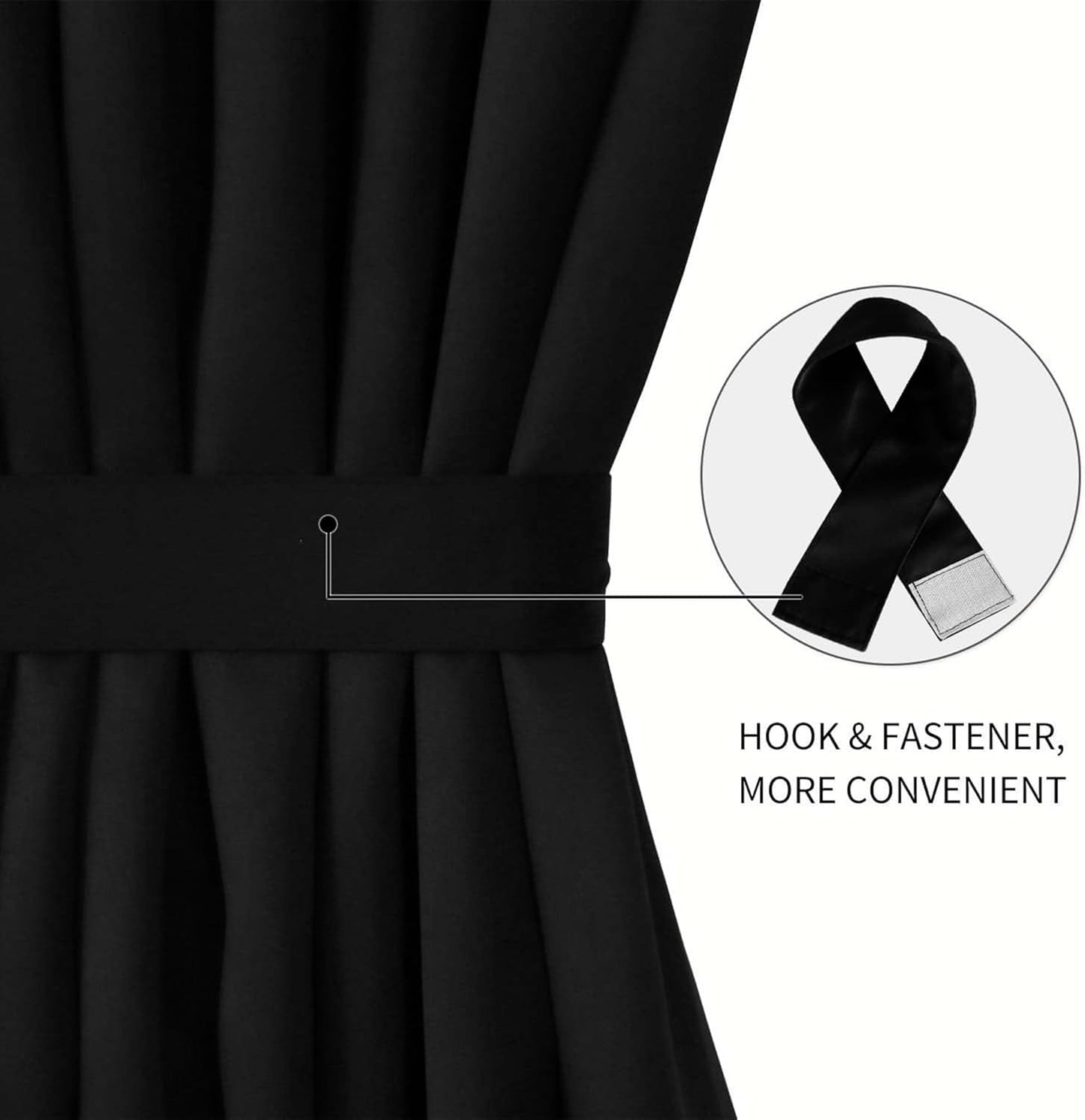 DWCN French Door Curtains – Rod Pocket Thermal Blackout Curtain for Window/Patio Doors/Doorways/Classroom/Kitchen for Privacy, 12W by 72L Inches, 1 Panel with Tieback, Black