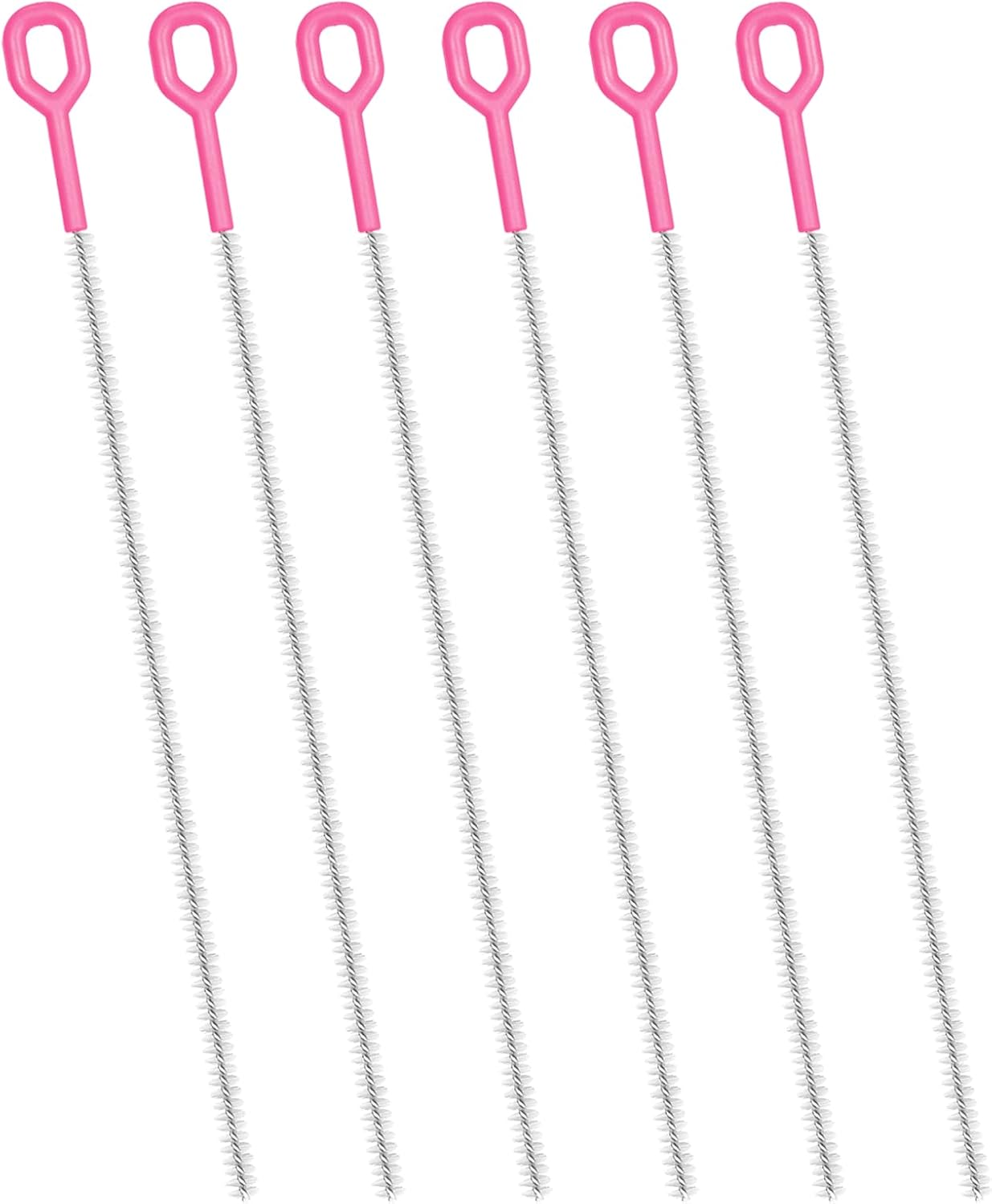 6 Pack Straw Cleaner Brush - 12.6" Extra Long Straw Cleaners Full Bristles Coverage with Different Sizes and Comfortable Handle for Reusable Drinking Straws,Bottle,Cup,Tube - 10mm Pink