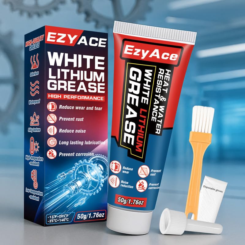 White Lithium Grease, Garage Door Lubricant, Multi-Purpose Bike Grease for Hinges, Bearings, Gears, Track Rail, Waterproof&Heat Resistant Bearing Grease Ideal for Automotive, Marine, 1.76oz