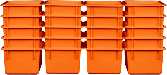 Wood Designs Cubby Storage Bin, Heavy Duty Plastic Containers for Kids Orange Cubby Tray Set of 20