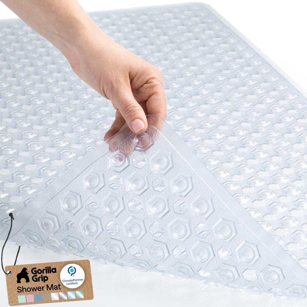 GORILLA GRIP Patented Bath Tub Shower Mat, Machine Washable Bathtub Floor Liner Mats, Suction Cups