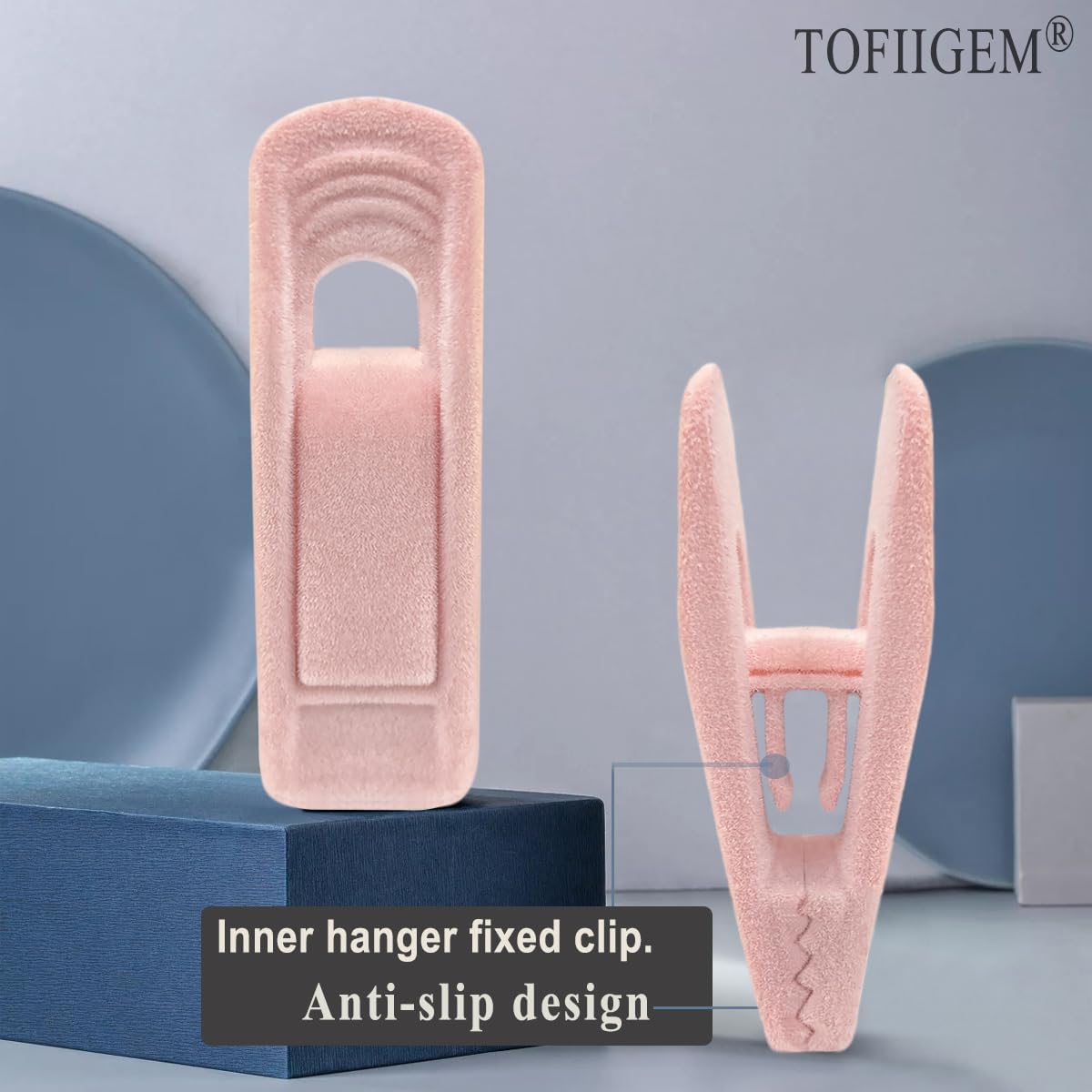 Light Pink Velvet Hangers Clips 20 PCS, Non-Slip Velvet Clip for Pant Skirt Velvet Hangers, Strong Flocking Hangers Clips