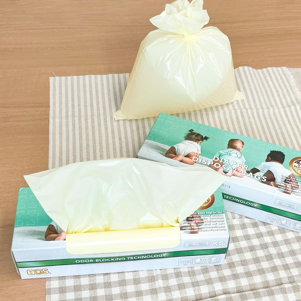 BOS, Odor-Sealing Dirty Diaper Trash Bags - Disposable Bags - Scent & Smell Free, 200Bags, (Color: Cream Yellow) (Pack of 1)