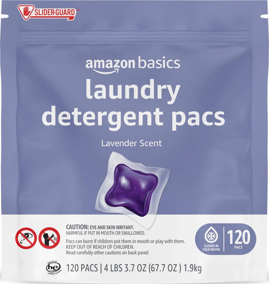 Amazon Basics Laundry Detergent Pacs, Lavender Scent, HE Compatible, 120 Count