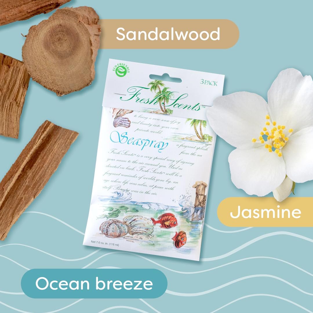 Willowbrook | Fresh Scents Scented Sachet Packet | Seaspray | Air Freshener Bags for Drawers, Closets, Cars | 6 Pack | Long Lasting Home Fragrance