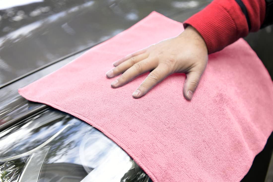 Avalon Towels Microfiber Cleaning Cloths (Value Pack of 36) Size 16" x 16", Highly Absorbent Cleaning Rags, Lint Free Cleaning Towels, Reusable and Washable, Microfiber Towels for Cars (Pink)