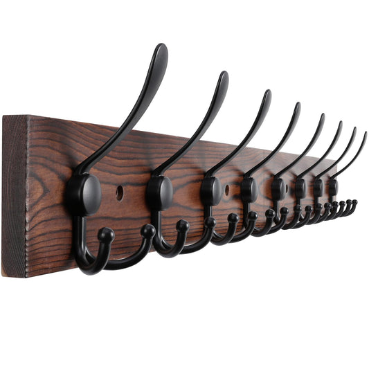 Kuhome 32.2'' Large Coat Rack Wall Mount Coat Hooks Coat Hanger with 8 Metal Black Triple- Hooks