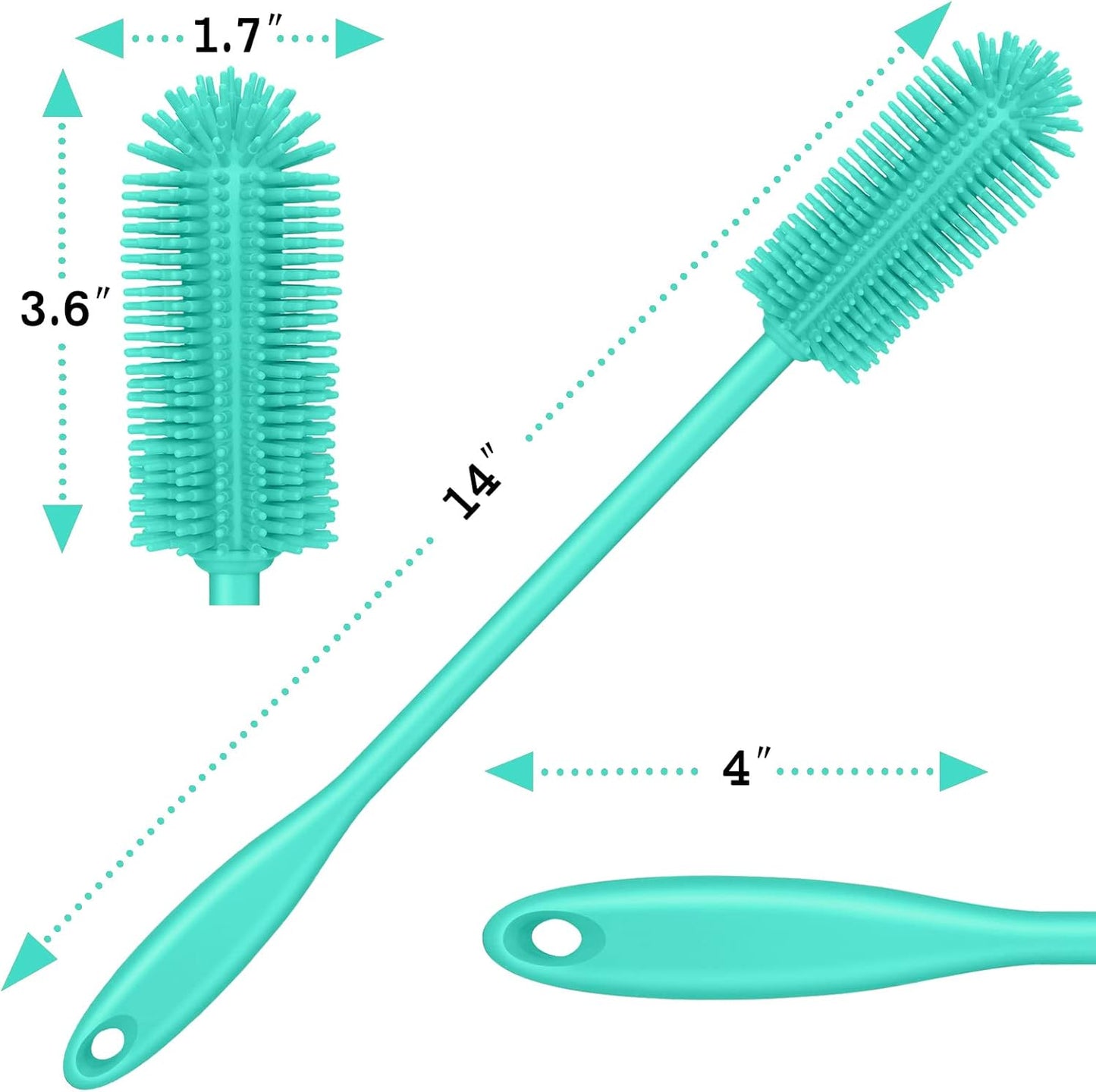 Silicone Bottle Brush, Water Bottle Cleaner Brush with Long Handle, Perfect for Cleaning Narrow Neck Containers, Vacuum Sports Bottle, Tumblers, Flask, Glassware (1 Pack, Teal)