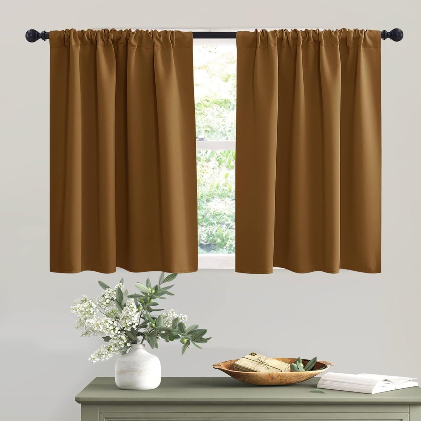 RYB HOME Bathroom Window Curtains - Blackout Curtains Small Window Short Drapes for Kitchen Bedroom Living Room Kids Nursery Room RV, W 42 x L 36 inch per Panel, Gold Brown, 2 Pcs