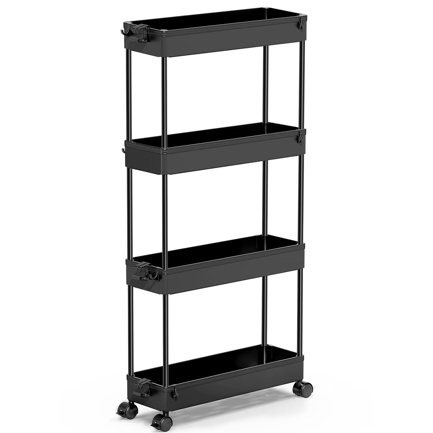 SPACEKEEPER Slim Rolling Storage Cart, 4 Tier Bathroom Cart Organizer,Black