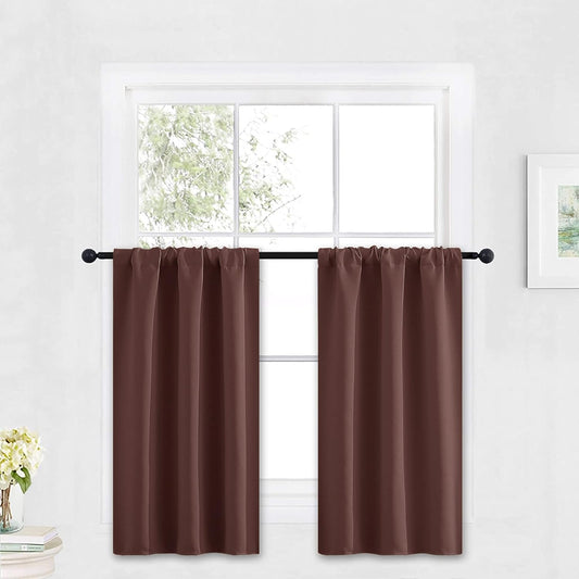 RYB HOME Blackout Curtains for Kitchen, Small Window Curtains Blinds, Thermal Insulating Drapes for Bathroom Cafe Bedroom Small Window, W 29 x L 45 inch, Chocolate Brown, 2 Panels