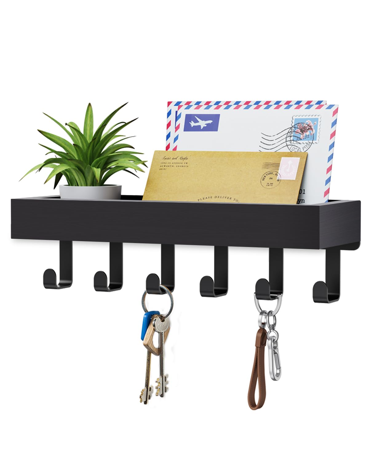ROPALINS Key Holder Wall Mount Magnetic Adhesive, Key Hooks Rack with Shelf