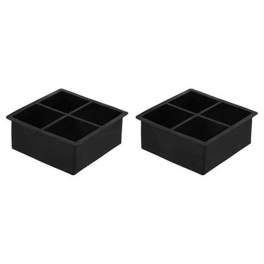 Amazon Basics Silicone Square Ice Cube Trays, Set of 2, Black, 4.25 x 4.25 x 1.77 in (Previously