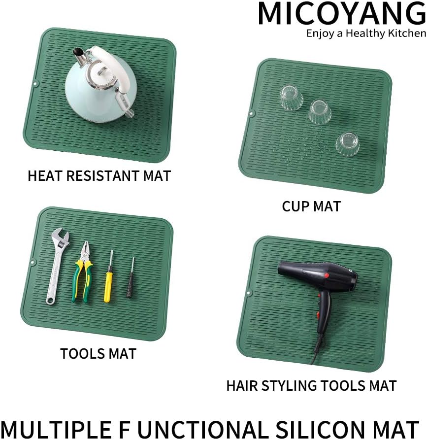 Silicone Dish Drying Mat for Multiple Usage,Easy clean,Eco-friendly,Heat-resistant Silicone Mat for Kitchen Counter or Sink,Refrigerator or Drawer Liner Green 2XL 24 inches x 18 inches