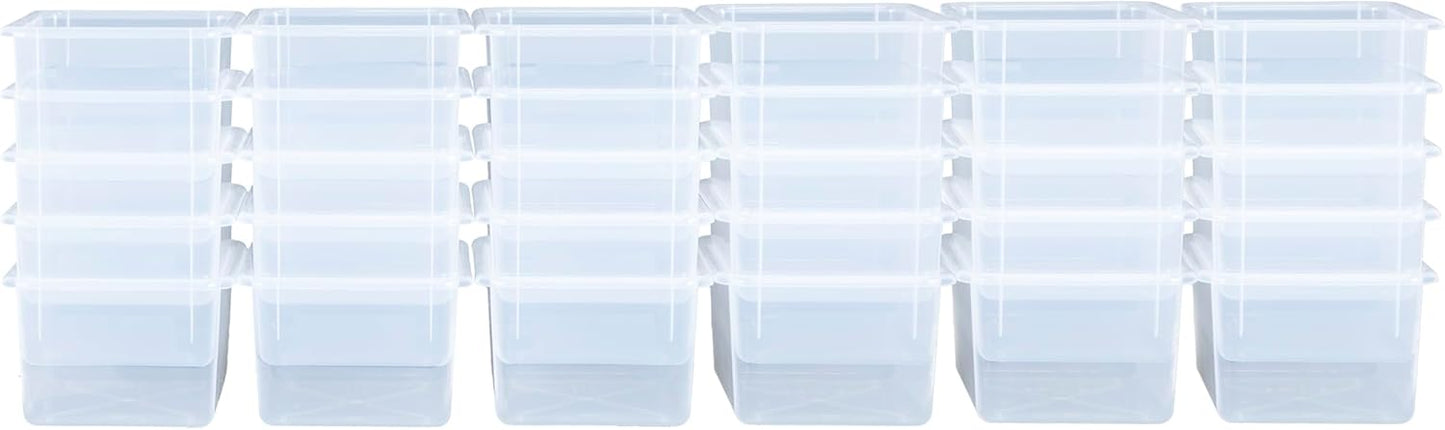 Wood Designs Cubby Storage Bin, Heavy Duty Plastic Containers for Kids Translucent Clear Cubby Tray Set of 30