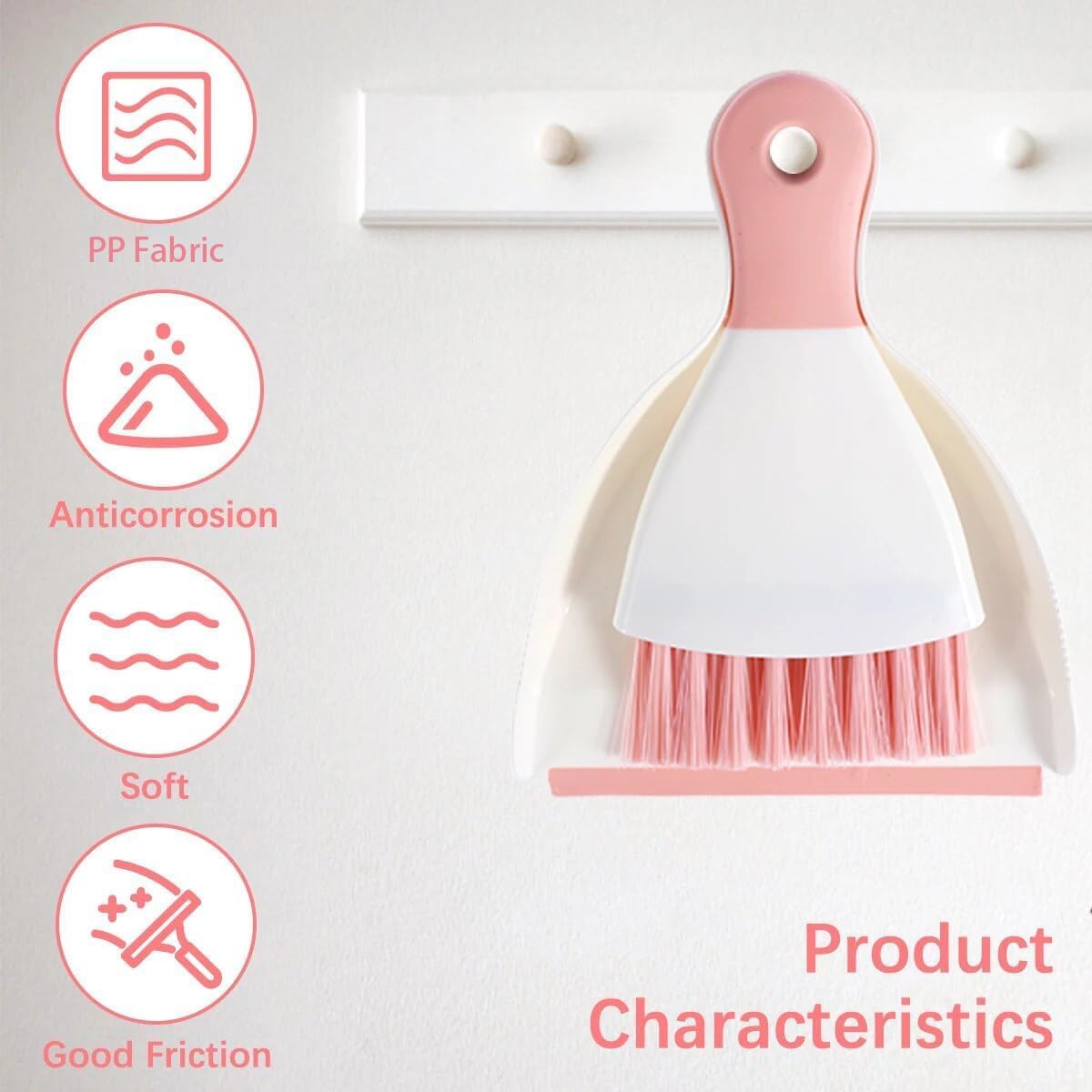 Dust Pan Broom Brush Dustpan - Dustpan and Brush Set, Mini Dust Pans with Brushes, Handheld Broom Cleaning for Tables, Keyboards, Guinea Pig Cage, and Cat Litter, etc.(Pink