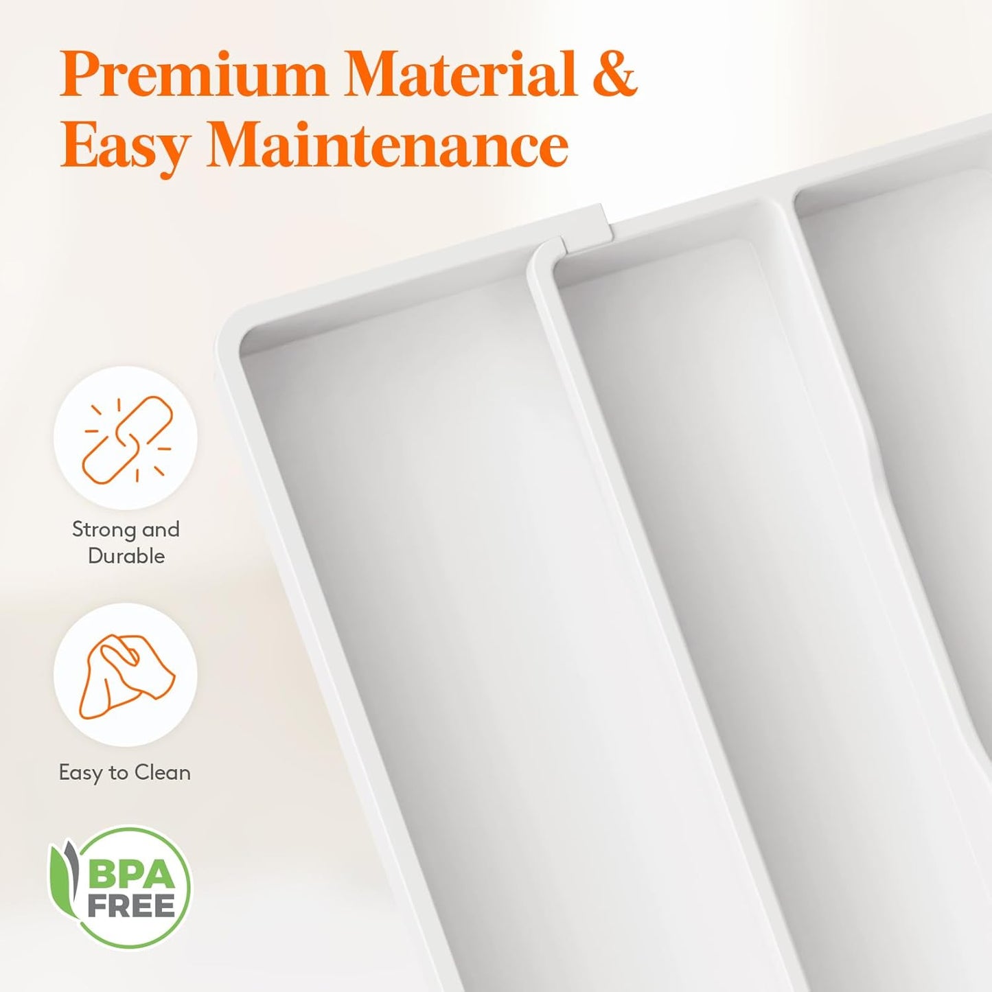 Lifewit Silverware Drawer Organizer and Utensil Organizer Set, Expandable Cooking Cutlery Tray for Kitchen, Adjustable Plastic Flatware Holder Storage Divider for Spoons Forks Knives, Large, White