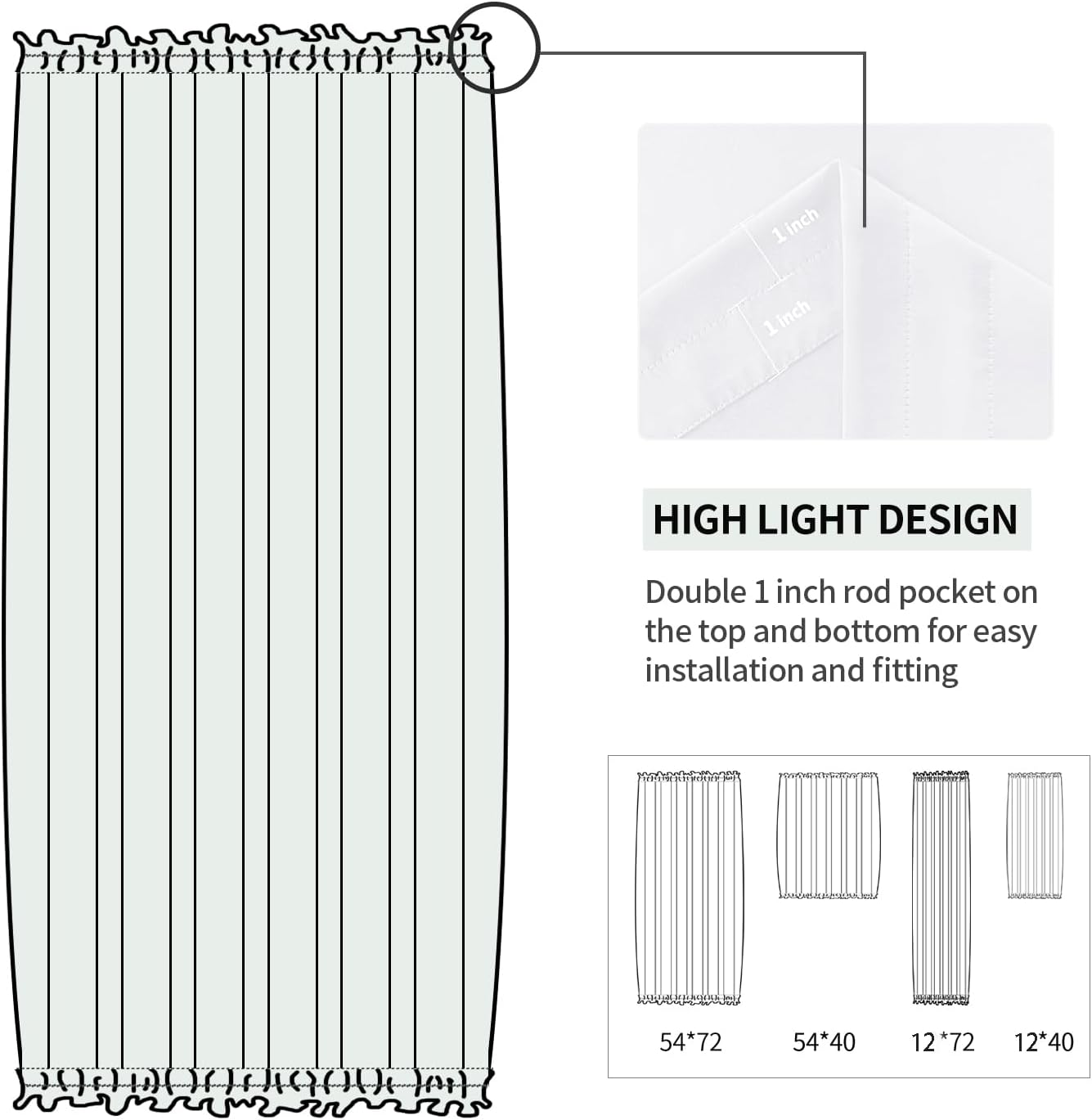 DWCN French Door Curtains – Rod Pocket Thermal Curtain for Window/Patio Doors/Doorways/Classroom/Kitchen for Privacy, 12W by 72L Inches, 1 Panel with Tieback, Pure White