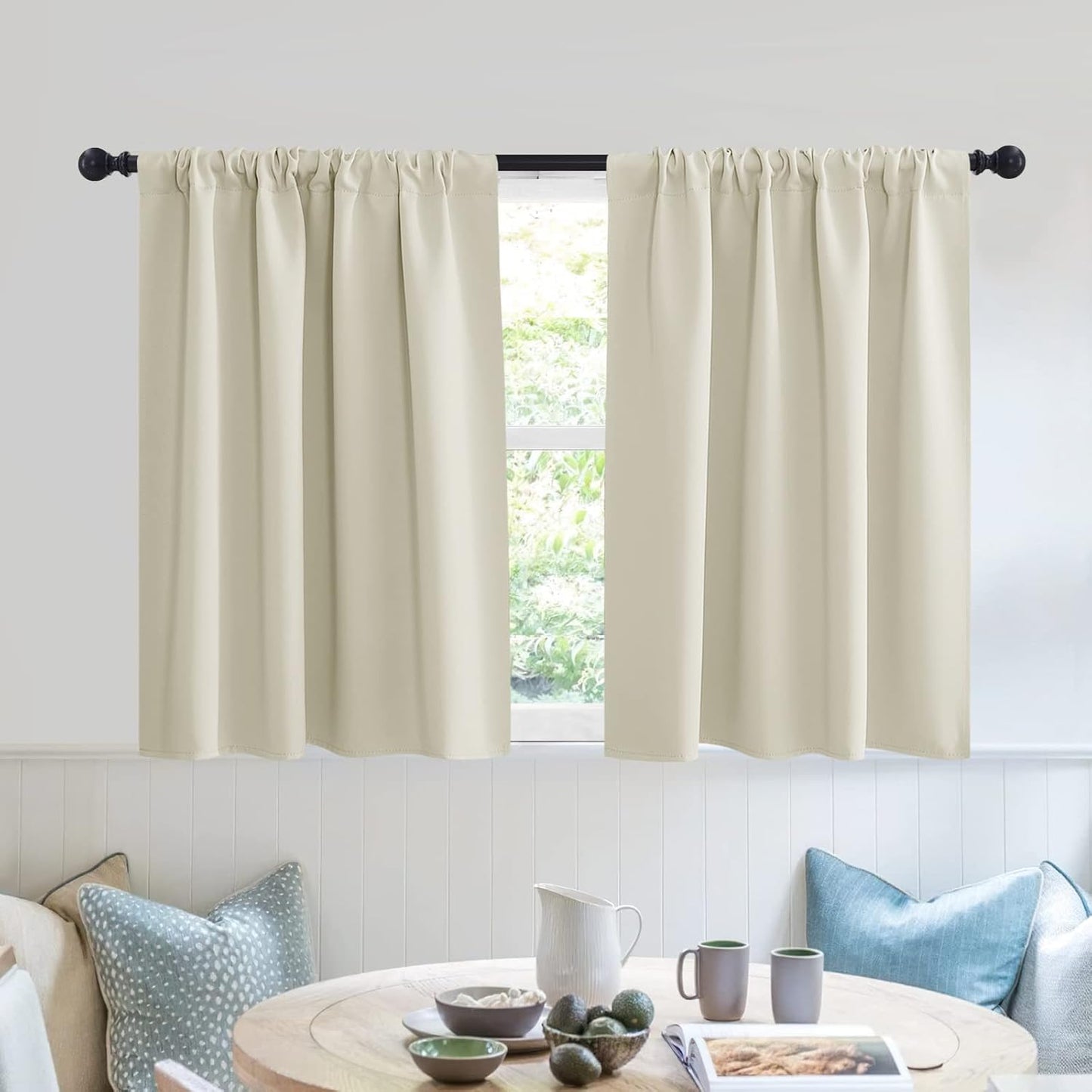 RYB HOME RV Curtains for Camper Windows - Soft Thermal Insulated Small Window Curtain Tiers for Cafe Kitchen Bedroom Basement Glass Door Window, W 42 x L 30 inches, Geige, 2 Panels