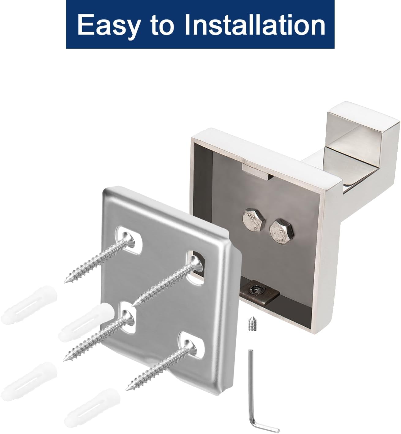 NearMoon Bath Towel Hooks -SUS304 Stainless Steel Square Clothes Robe Hooks Hanger, Heavy Duty Coat Hooks for Bathroom Livingroom Hotel Kitchen Garage, Wall Mounted - 3 Pack (Chrome Finish)