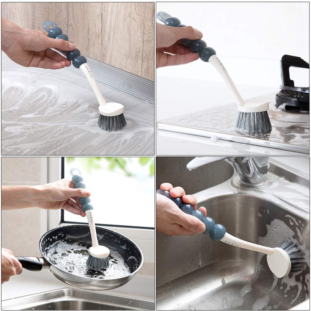 Dish Brush Set 4 Pack with Handle, Stiff Bristle Kitchen Scrub Brushes, Multi-Purpose Cleaning