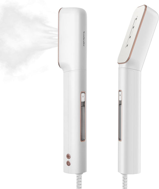 Newbealer 2in1 Travel Iron with Global Voltage, 100-240V Clothes Steamer, Dry Ironing & 2 Steam Levels, Non-Stick Ceramic Soleplate, Fabric Wrinkle Remover, Auto-off, Self Cleaning, No Clamp (Gold)