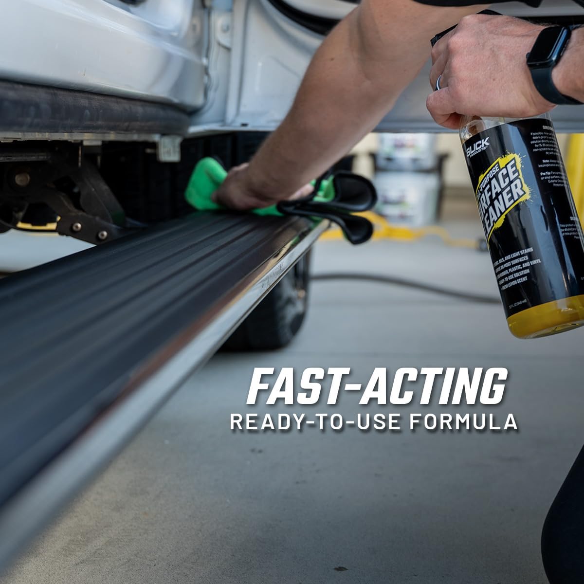 Slick Products All-Purpose Surface Cleaner – Vehicle Interior & Exterior Spray for Rubber, Plastic, Vinyl, Carpet & Upholstery – Ready-to-Use Lemon Scented Cleaner – 64 oz.