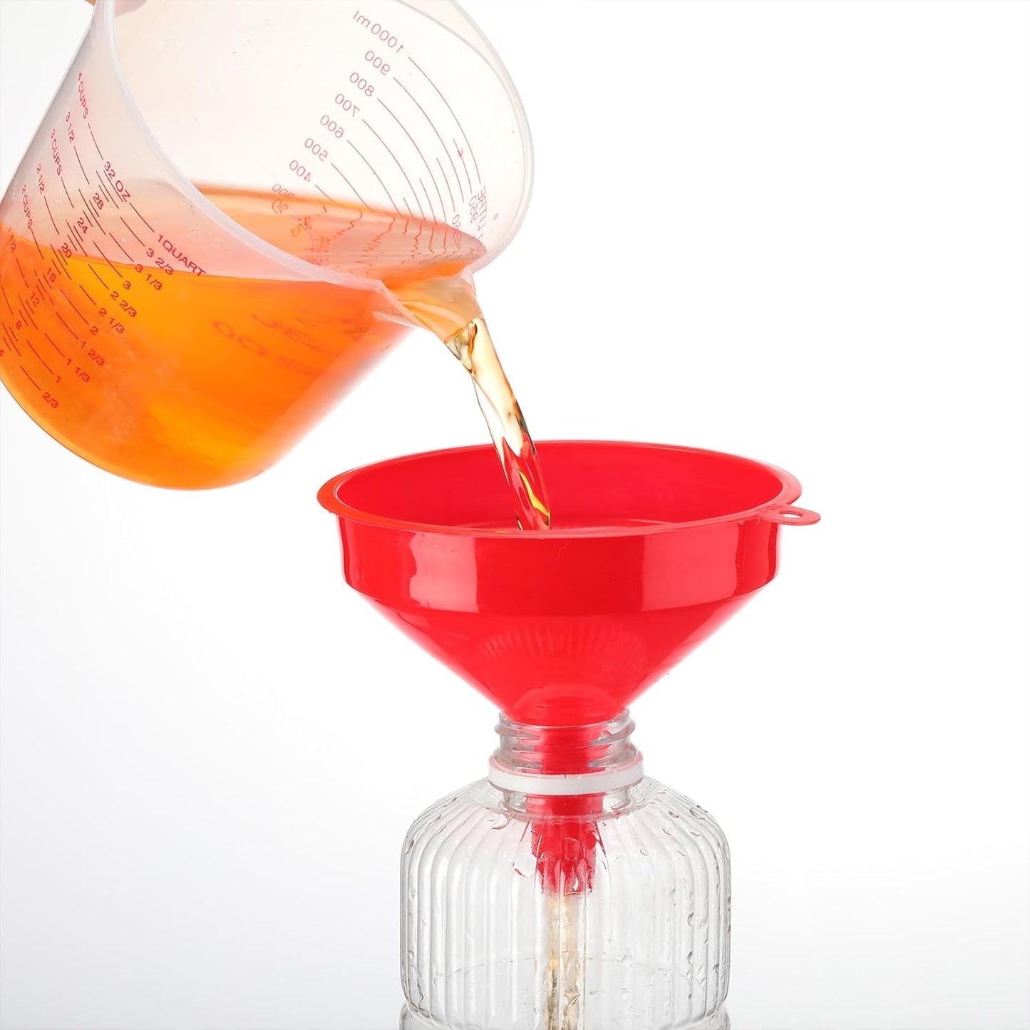 Honeydak 18 Pieces Multi-Purpose Plastic Funnels 4.7 Inch Wide Mouth Funnels for Filling Bottles, Jars, Containers Lab Use Oil Funnel for Gas, Car Oil, Lubricants and Fluids(Red)