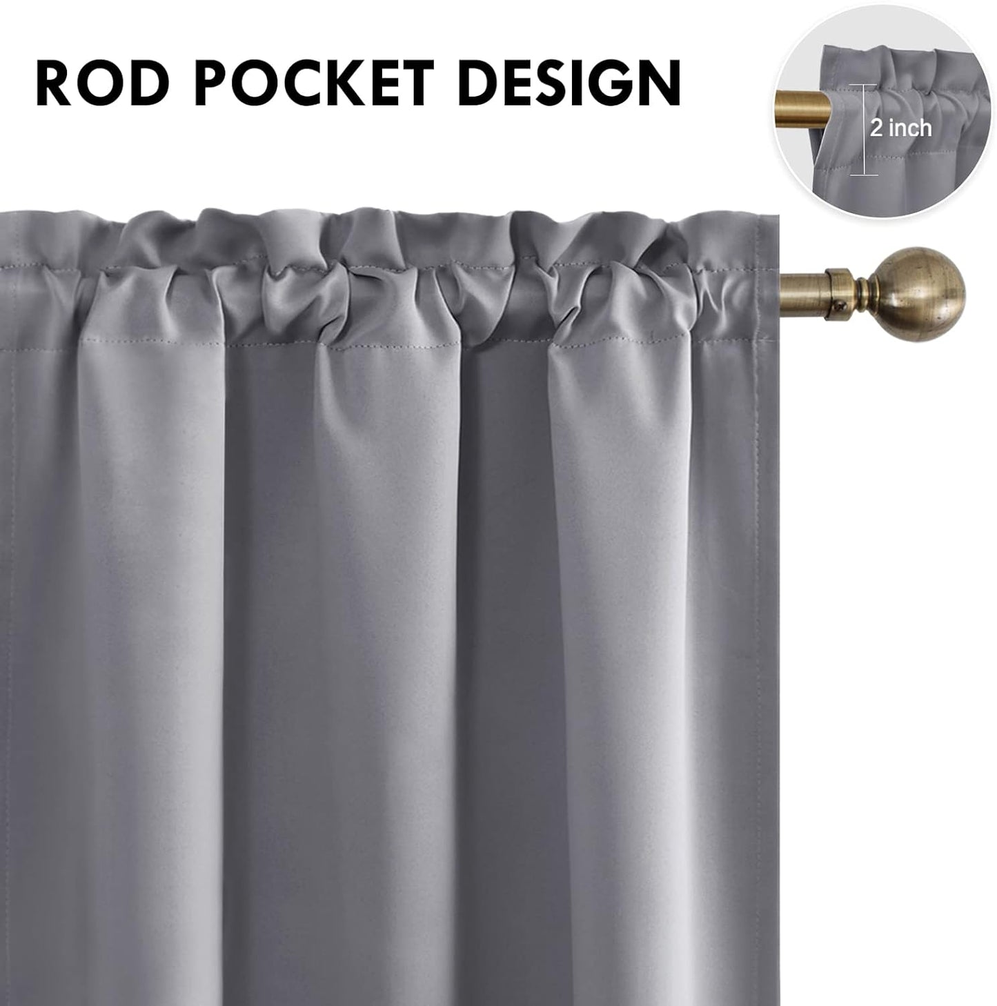 DWCN Blackout Curtains for Bedroom - Thermal Insulated Privacy Energy Saving Rod Pocket Drapes for Living Room, W 38 x L 63 Inch, Grey, Set of 2